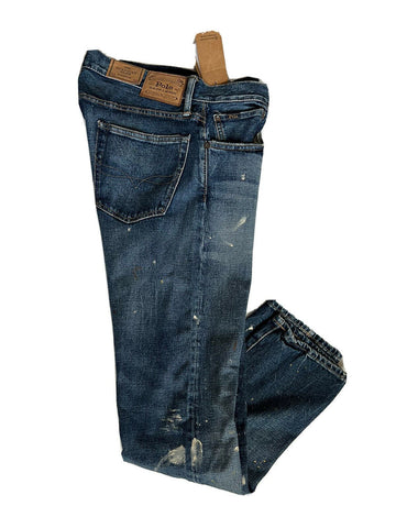 NWT $168 Polo Ralph Lauren The Sullivan Slim Stretch Splatter Blue Jeans 34/32