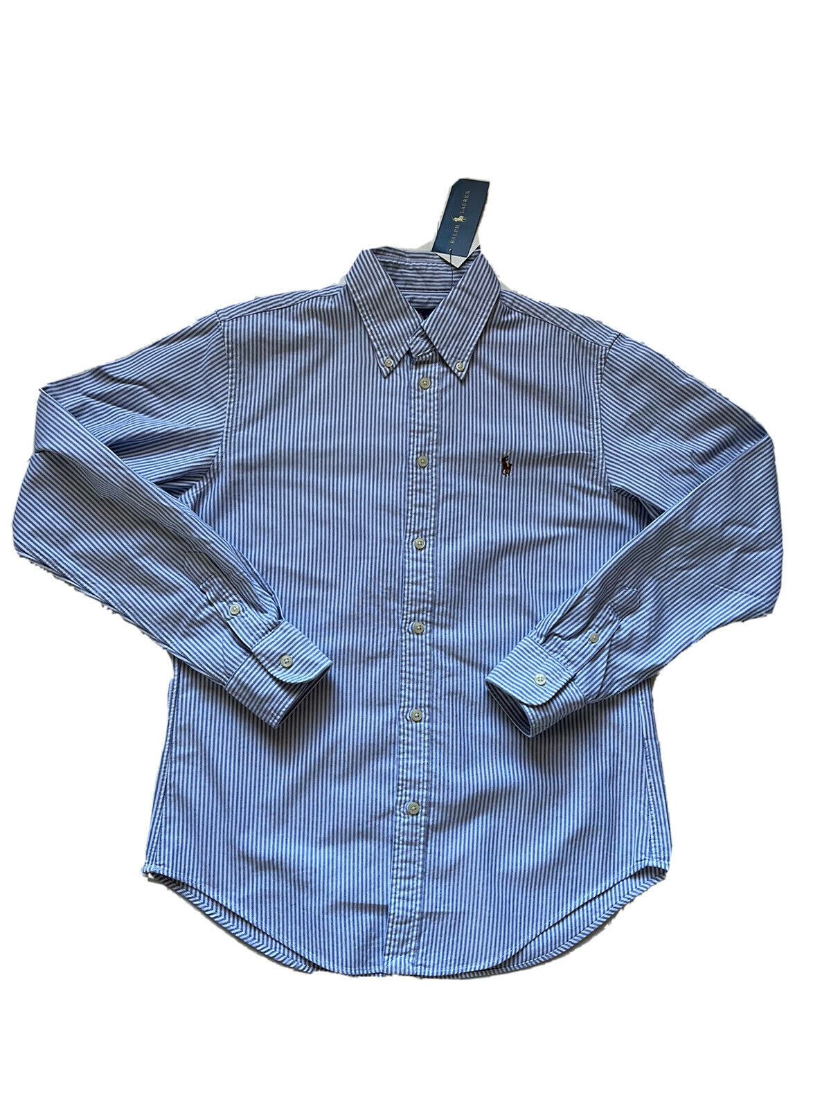 NWT $89 Ralph Lauren Мужская классическая рубашка классического кроя в бело-синюю полоску, маленькая