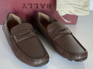 NIB Bally Fahrer-Loafer-Schuhe aus perforiertem Kalbsleder, Kokosnuss 10 EEE US 6231354 