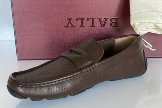 NIB Bally Fahrer-Loafer-Schuhe aus perforiertem Kalbsleder, Kokosnuss 10 EEE US 6231354 
