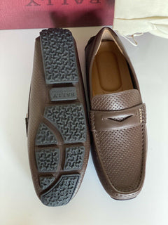 NIB Bally Fahrer-Loafer-Schuhe aus perforiertem Kalbsleder, Kokosnuss 10 EEE US 6231354 