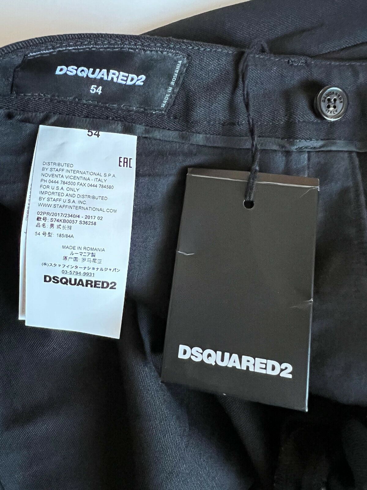 Neu mit Etikett: 690 $ DSQUARED2 Moderne Wollanzughose für Herren, Schwarz, Größe 38 US (54 Euro) 