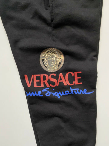 NWT $895 Versace Men's Medusa Logo Tailored Fit Black Activewear Pants L A86025