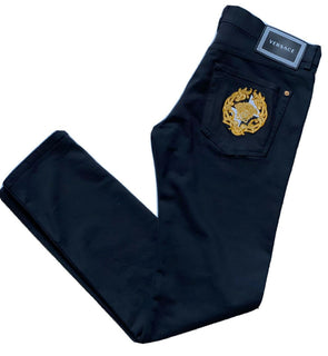NWT Versace Herren Denim Medusa Logo Schwarze Jeans Größe 36 US (52 Eu) 81832 Italien