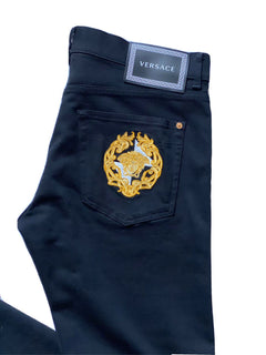 NWT Versace Herren Denim Medusa Logo Schwarze Jeans Größe 36 US (52 Eu) 81832 Italien