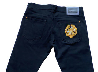 NWT Versace Herren Denim Medusa Logo Schwarze Jeans Größe 36 US (52 Eu) 81832 Italien