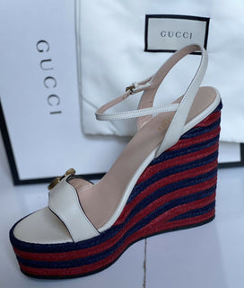 NIB Gucci Damen Plateau Espadrille Mystic White Sandalen 10 US (40 Eu) 624314 