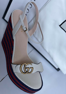 NIB Gucci Damen Plateau Espadrille Mystic White Sandalen 10 US (40 Eu) 624314 