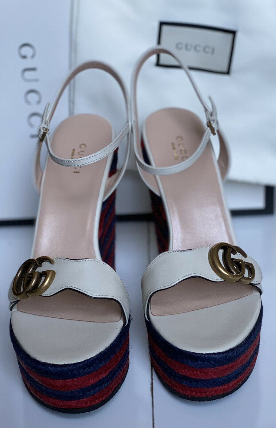 NIB Gucci Women's Platform Espadrille Mystic White Sandals 10 US (40 Eu) 624314