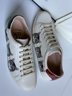 NIB Gucci Ace Mystic Cats Leder Low Top Sneakers 10,5 US (40,5 Euro) 577147 