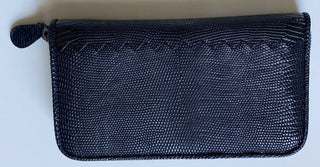 Neu mit Etikett: 1050 $ Bottega Veneta Reißverschluss-Geldbörse aus poliertem Eidechsenleder in Dunkelblau 114076 