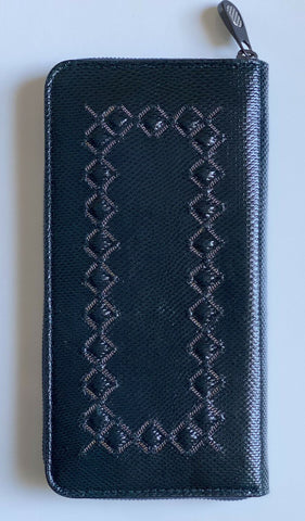 NWT $980 Bottega Veneta Zipper Karung Shiny Leather Brighton Black Wallet 547964