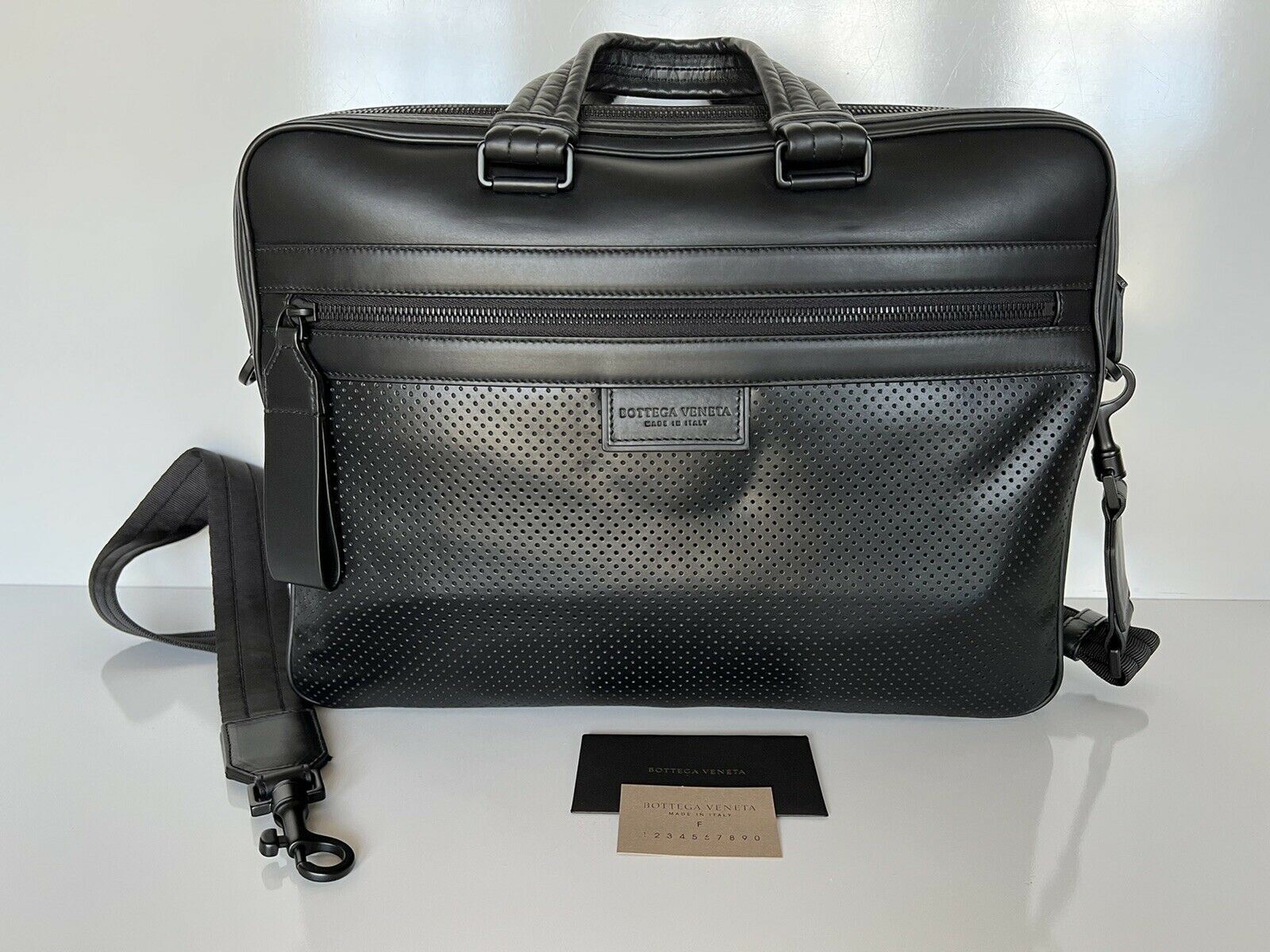 NWT 2750 Bottega Veneta Perforated Leather Ultra-light Black Briefcase 570991