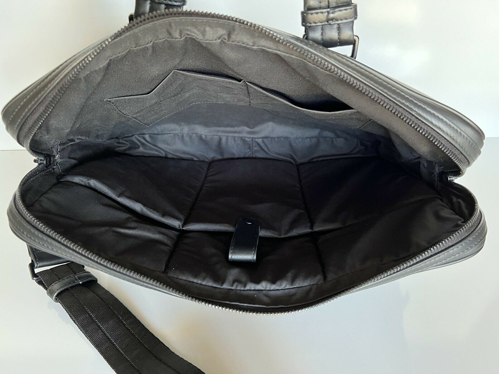 NWT 2750 Bottega Veneta Perforated Leather Ultra-light Black Briefcase 570991