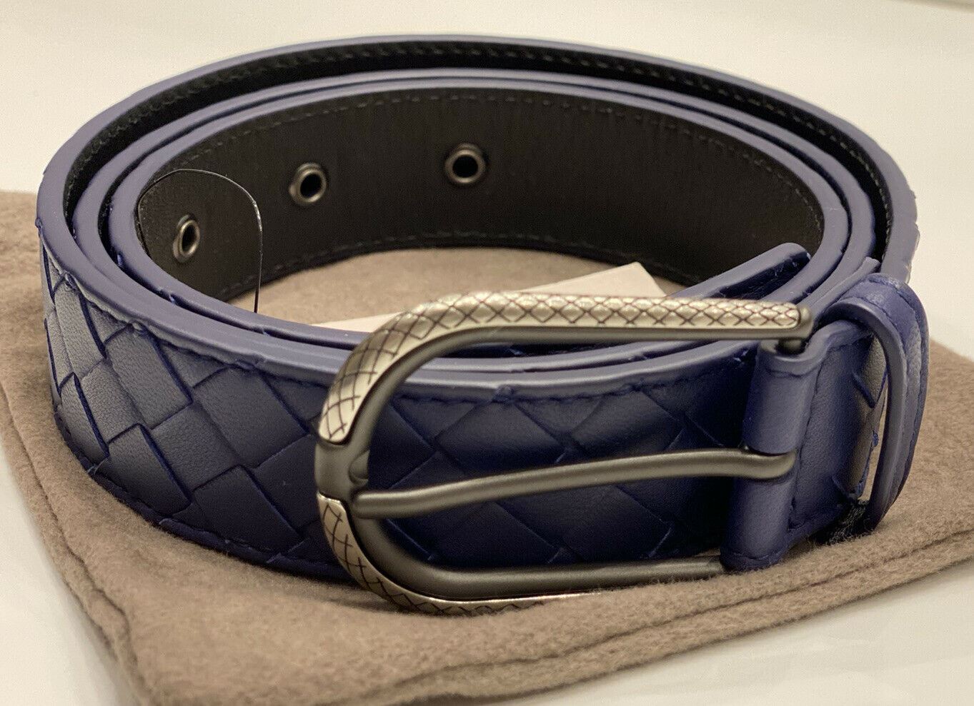 NWT 550 $ Bottega Veneta Intrecciato Nappaleder Dunkelblauer Gürtel 95/38 451863