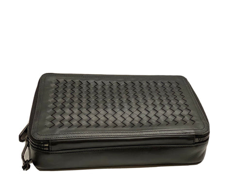 NWT $1550 Bottega Veneta Intrecciato Leather Zip-around Wristlet Black 551814