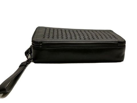 NWT $1550 Bottega Veneta Intrecciato Leather Zip-around Wristlet Black 551814