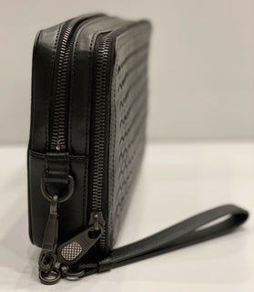 Neu mit Etikett: 1.550 $ Bottega Veneta Intrecciato-Lederarmband mit umlaufendem Reißverschluss, Schwarz 551814 