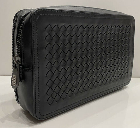 NWT $1550 Bottega Veneta Intrecciato Leather Zip-around Wristlet Black 551814