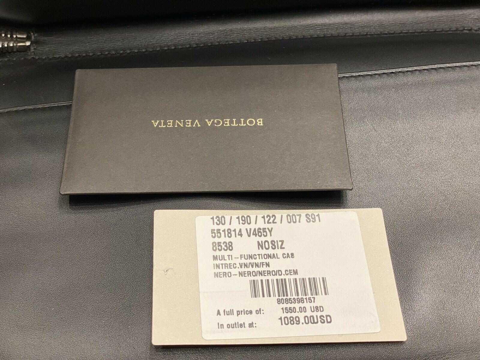 NWT $1550 Bottega Veneta Intrecciato Leather Zip-around Wristlet Black 551814