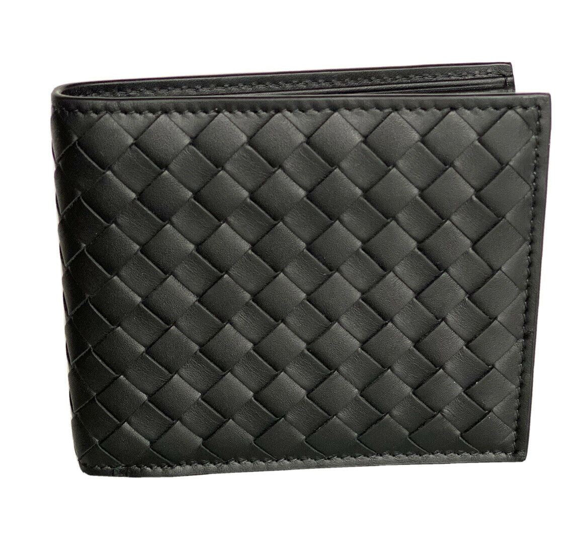 NWT $460 Черный кожаный складной кошелек Bottega Veneta Intrecciato 113993