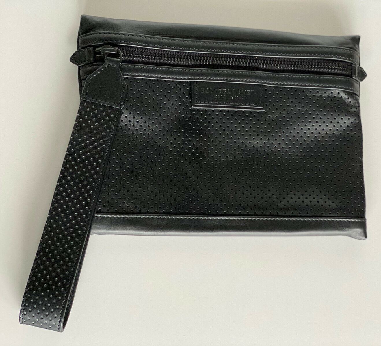 NWT $670 Bottega Veneta Leggero Perforated Leather Wristlet Wallet Black 566199