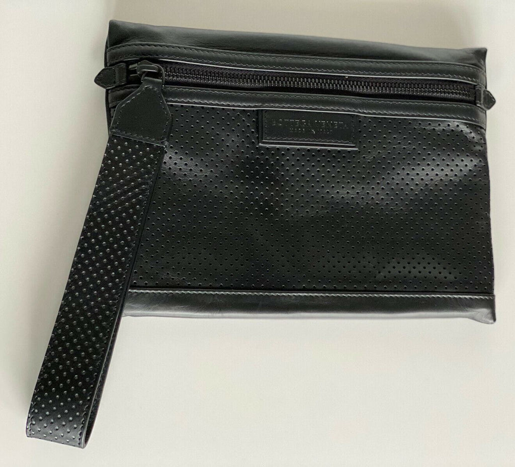Neu mit Etikett: 670 $ Bottega Veneta Leggero Armband-Geldbörse aus perforiertem Leder Schwarz 566199