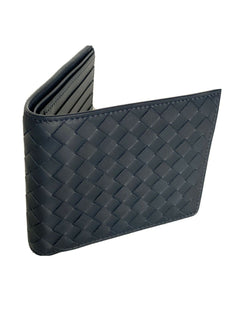 NWT $460 Bottega Veneta Intrecciato Leather Blue Bi-fold Wallet 113993