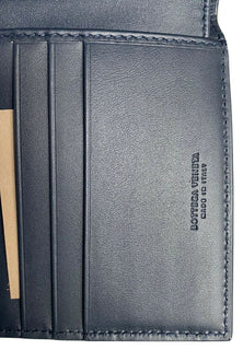 NWT $460 Bottega Veneta Intrecciato Leather Blue Bi-fold Wallet 113993