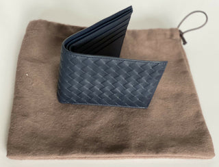 NWT $460 Bottega Veneta Intrecciato Leather Blue Bi-fold Wallet 113993