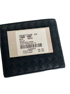 NWT $460 Bottega Veneta Intrecciato Leather Blue Bi-fold Wallet 113993