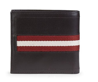 Neu mit Etikett: 340 $ BALLY Herren-Geldbörse Tollen aus gestreiftem Kalbsleder in Schokoladenbraun 6233896