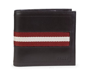 Neu mit Etikett: 340 $ BALLY Herren-Geldbörse Tollen aus gestreiftem Kalbsleder in Schokoladenbraun 6233896