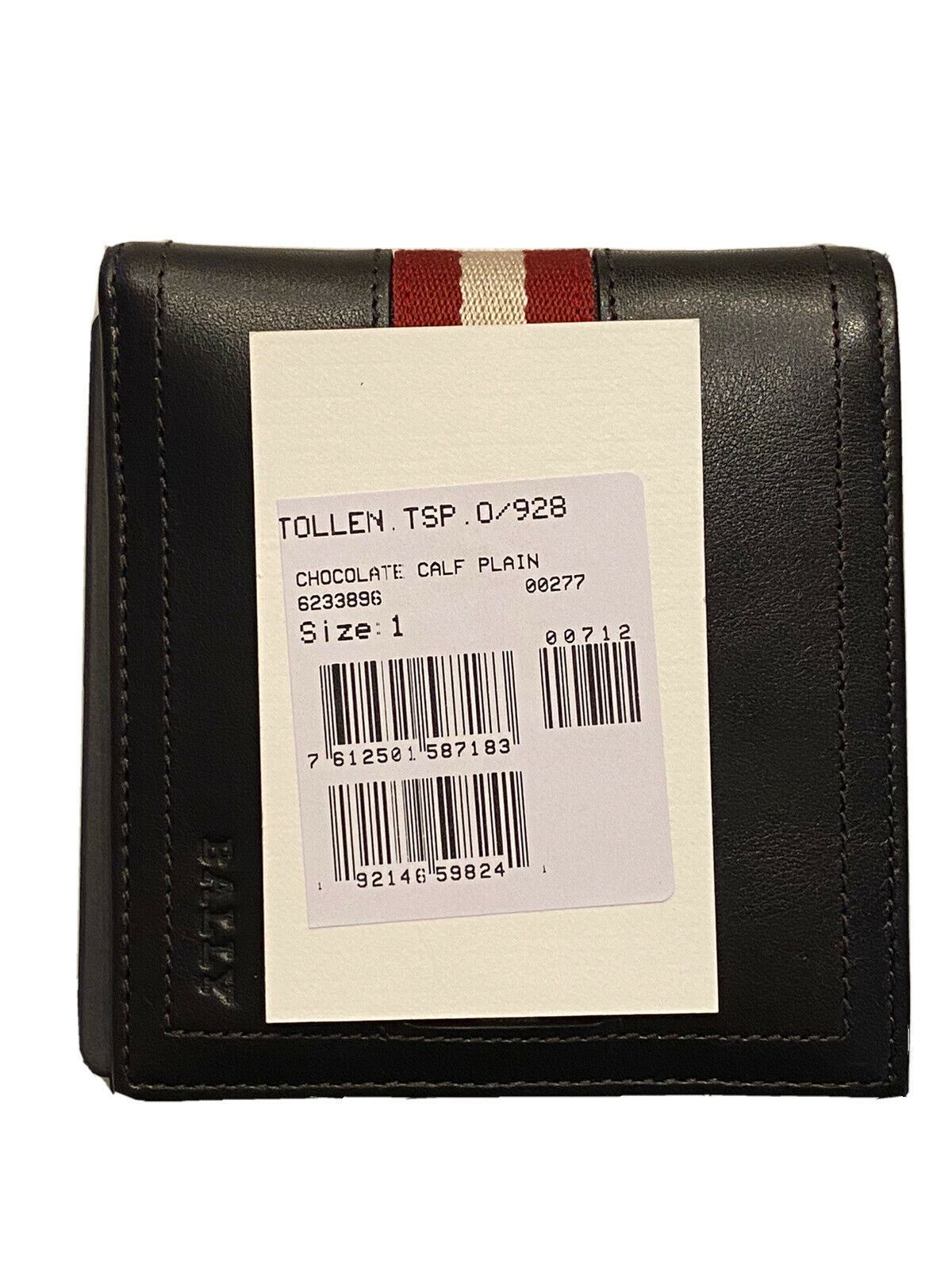 NWT $340 BALLY Mens Tollen Striped Calf Leather Chocolate Bi-Fold Wallet 6233896