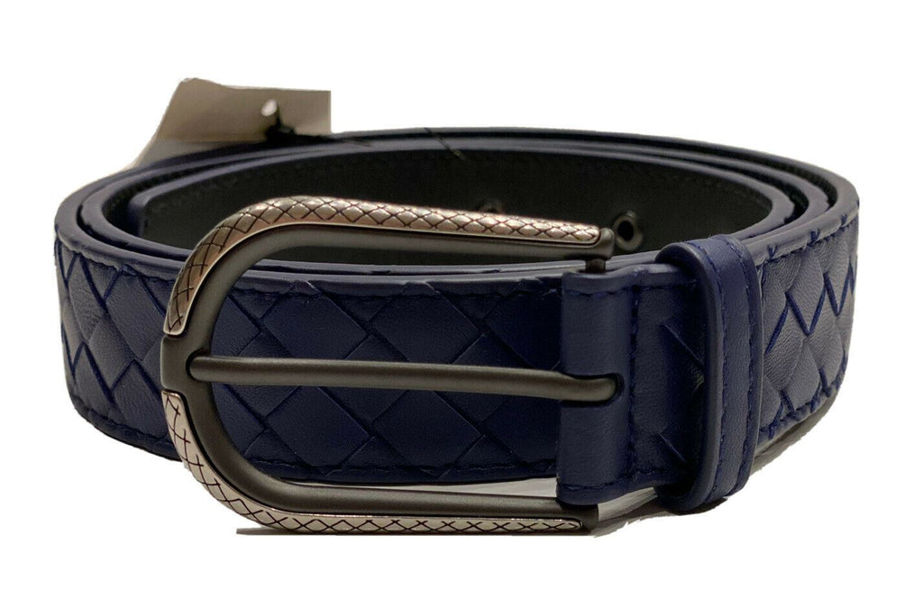 NWT 550 $ Bottega Veneta Intrecciato Nappaleder Dunkelblauer Gürtel 80/32 451863 