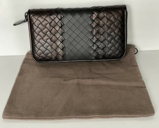 NWT 950 $ Bottega Veneta Intrecciato Imperatore Reißverschluss-Geldbörse aus Kalbsleder 311263