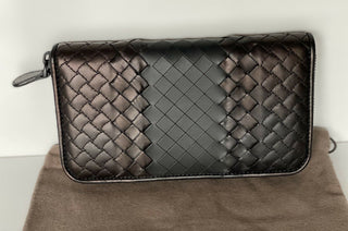 NWT 950 $ Bottega Veneta Intrecciato Imperatore Reißverschluss-Geldbörse aus Kalbsleder 311263