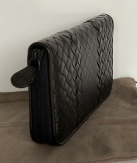 NWT 950 $ Bottega Veneta Intrecciato Imperatore Reißverschluss-Geldbörse aus Kalbsleder 311263
