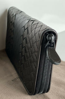 NWT 950 $ Bottega Veneta Intrecciato Imperatore Reißverschluss-Geldbörse aus Kalbsleder 311263