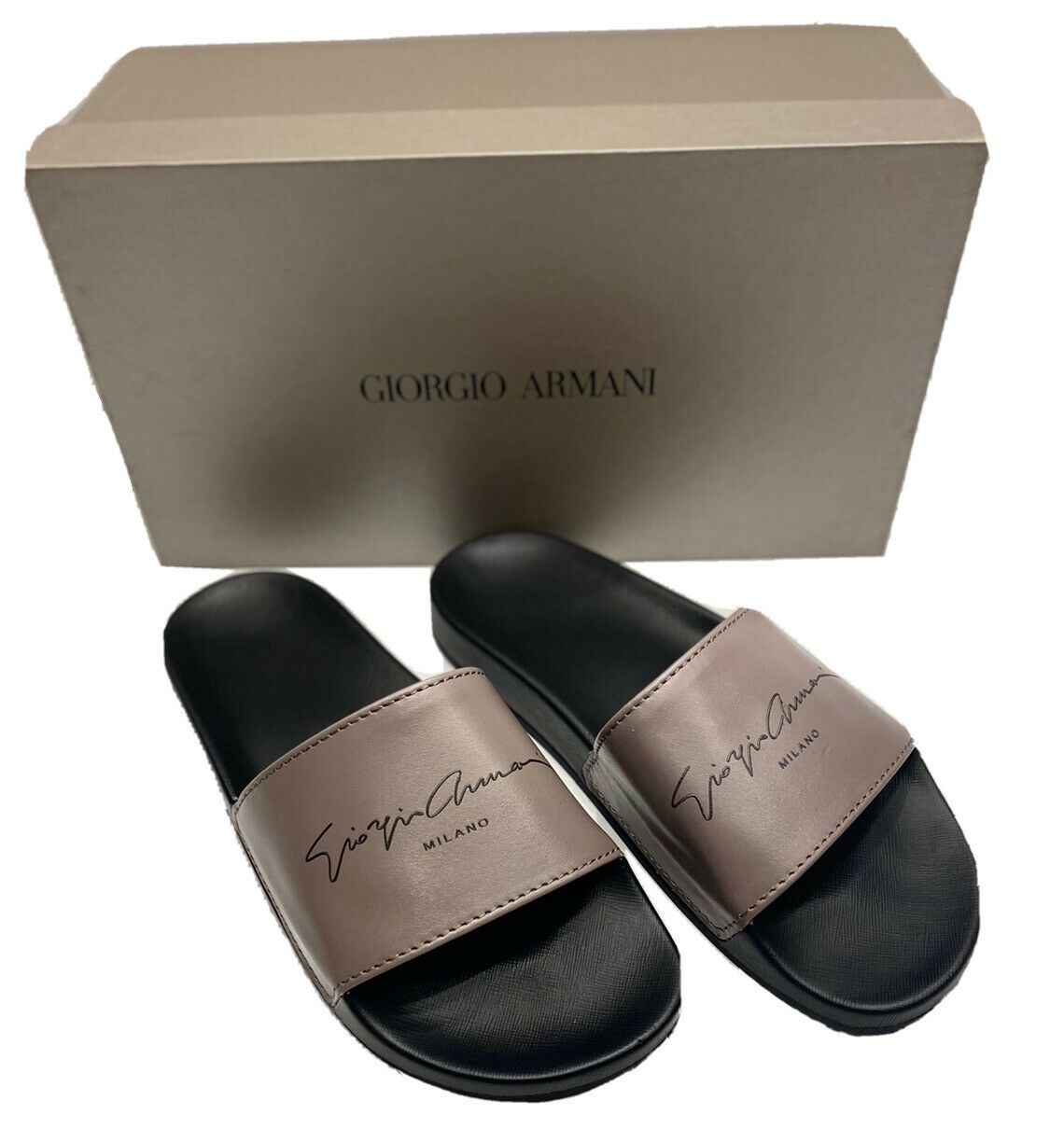 NIB $295 Giorgio Armani Men's Rubber Gray/Black Sandals 7 US (40 Eu) IT X2P069