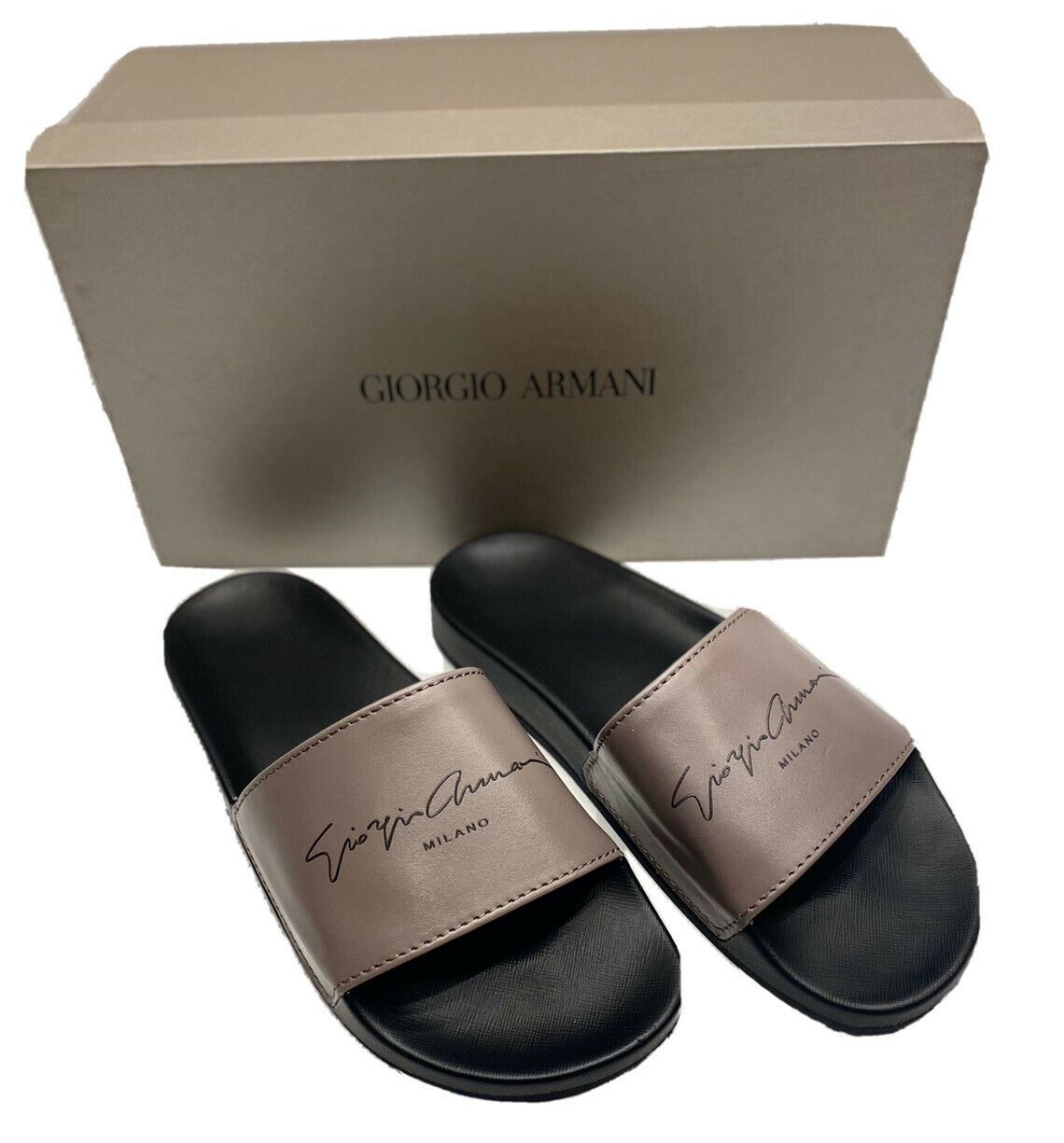 NIB $295 Giorgio Armani Men's Rubber Gray/Black Sandals 9.5 US (43 Eu) IT X2P069