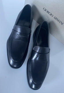 NIB $ 595 Giorgio Armani Herren-Penny-Loafer-Schuhe aus schwarzem Leder 11 US X2A314