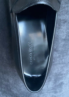 NIB $ 595 Giorgio Armani Herren-Penny-Loafer-Schuhe aus schwarzem Leder 11 US X2A314