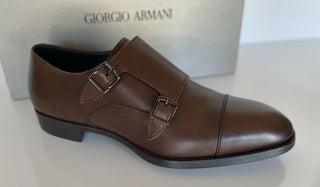 NIB 725 $ Giorgio Armani Herren-Monkriemenschuhe aus braunem Leder 11 US X2L096 Italien