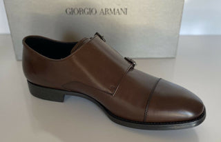 NIB 725 $ Giorgio Armani Herren-Monkriemenschuhe aus braunem Leder 11 US X2L096 Italien