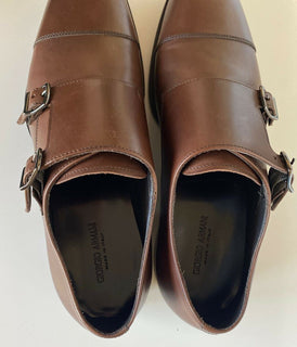 NIB 725 $ Giorgio Armani Herren-Monkriemenschuhe aus braunem Leder 11 US X2L096 Italien