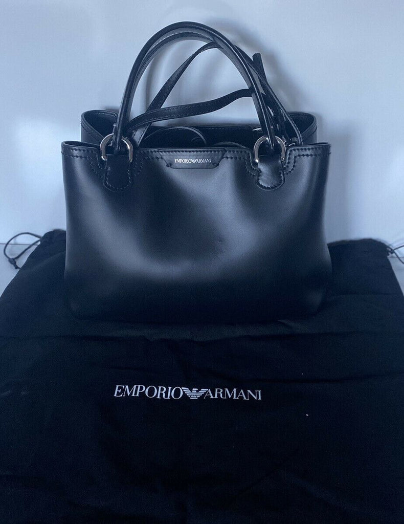 NWT 675 $ Emporio Armani schwarze Ledertasche, hergestellt in Italien Y3D050