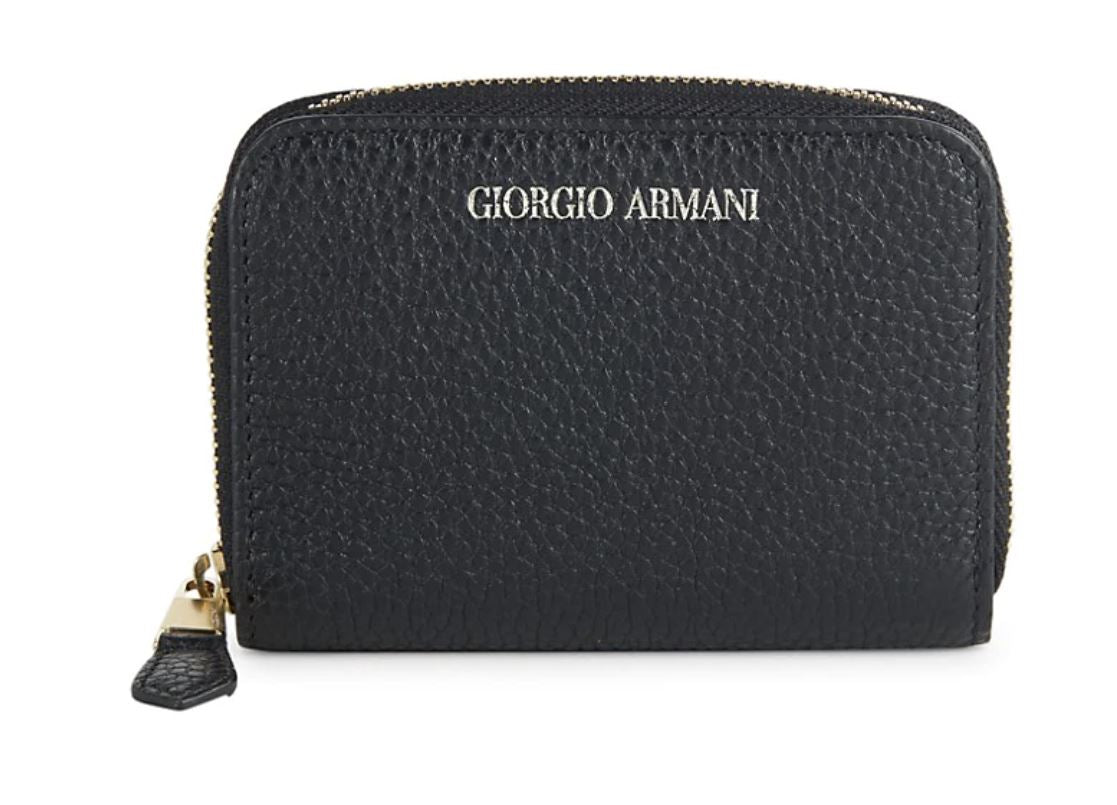 NIB $495 Giorgio Armani Logo Leather Zip-Aroud Wallet Made in Italy