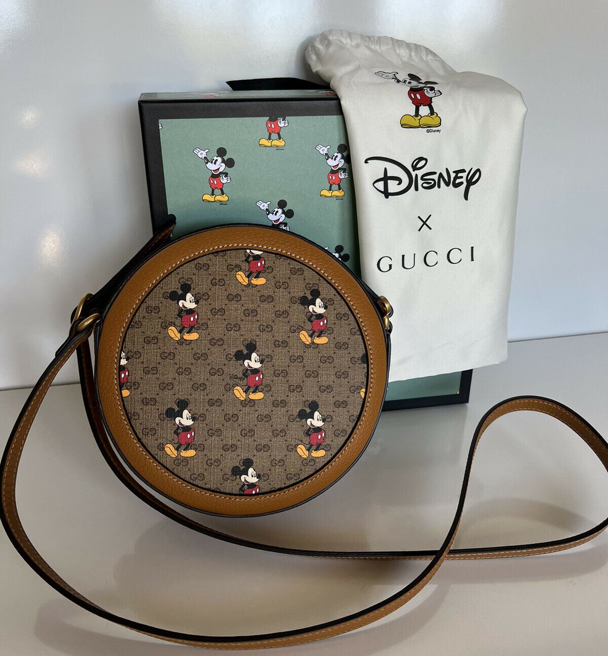 NWT Gucci Disney Mickey GG Printed Mini Canvas Round Bag Limited Edition 603968