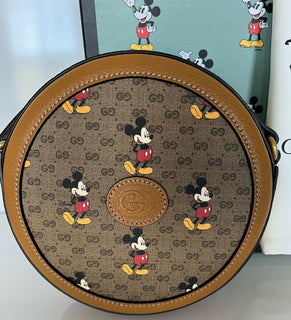 Neu mit Etikett: Gucci Disney Mickey GG bedruckte runde Mini-Canvas-Tasche, limitierte Auflage 603968 